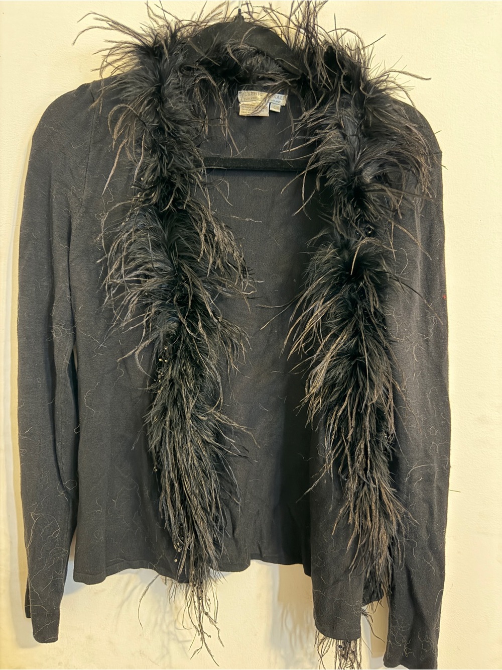 Alberto Malaki Vintage GENUINE Ostrich Feather Cardigan Size Large - Picture 3 of 8